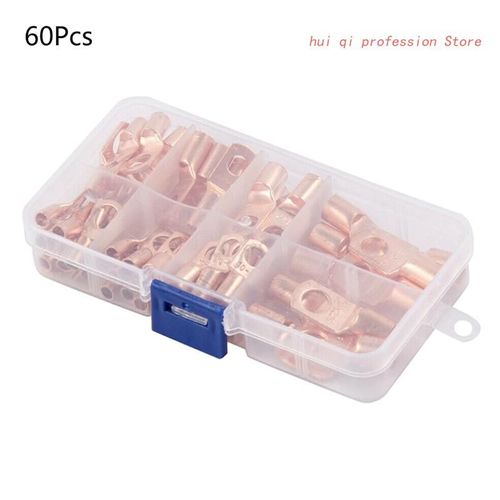 60/140pcs Sc6-6 Sc6-8 Sc10-8 Sc16-6 Sc16-8 Sc25-8 Cosse De Câble En Cuivre Kit Boulon Trou Batterie Câble Extrémités Sc Connecteurs De Borne À Anneau