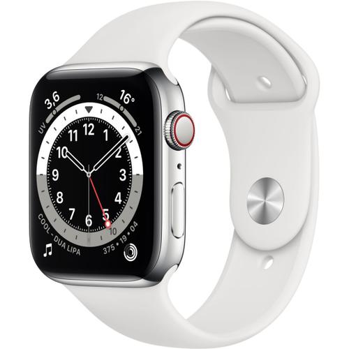 Apple Watch Series 6 (Gps + Cellular) - Boitier 44 Mm Aluminium Argent Avec Bracelet Sport Blanc