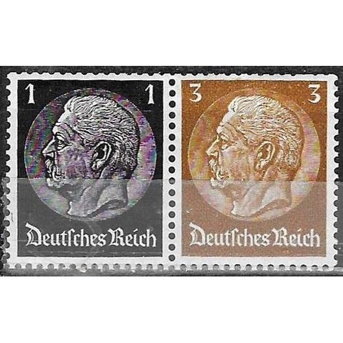 Allemagne, 3ème Reich 1933, Belle Paire Attachée Yvert 483 484, Maréchal Hindenburg, 1pf Noir Et 3pf Brun, Neufs**/*
