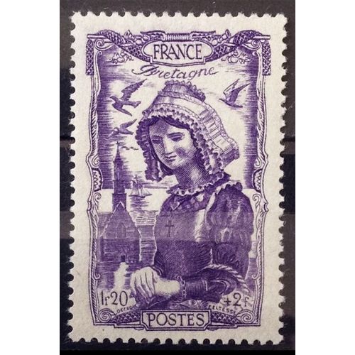 Coiffes Régionales - Bretagne 1f20+2f Violet (Impeccable N° 594) Neuf** Luxe (= Sans Trace De Charnière) - France Année 1943 - Brn83 - N29557