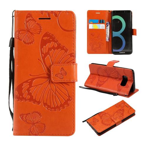 Étui Pour Samsung Galaxy S8 Cuir Pu Couverture Magnétique Avec Support De Fente Pour Carte Couverture Antichoc Flip Kickband - Orange