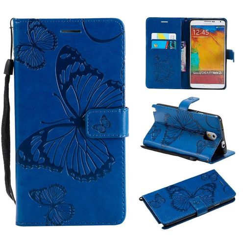 Étui Pour Samsung Galaxy Note 3 Cuir Pu Avec Support De Fente Pour Carte Couverture Magnétique Couverture Antichoc Flip Kickband - Bleu