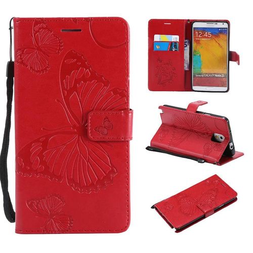 Étui Pour Samsung Galaxy Note 3 Cuir Pu Avec Support De Fente Pour Carte Couverture Magnétique Couverture Antichoc Flip Kickband - Rouge