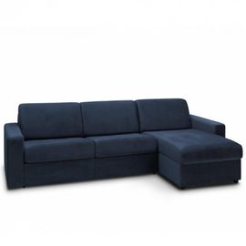 Canapé D'angle Convertible Maestro Edition Velours Express Matelas 18 Cm Couchage 140 Cm Bleu Marine