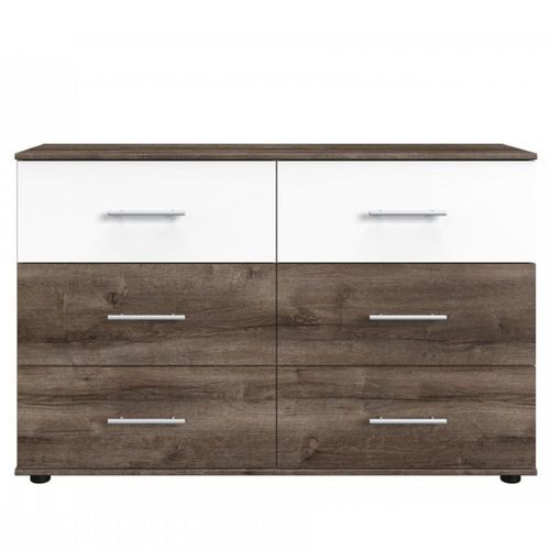 Commode Eva 4 Tiroirs Chêne Châtaigne 2 Tiroirs Blanc Mat