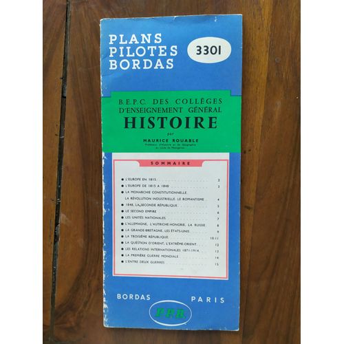 Plans Pilotes Bordas 3301 - Histoire - B.E.P.C. Des Collèges - 1961