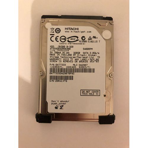 WD Travelstar 5K500.B HTS545032B9A300 - Disque dur - chiffré - 320 Go - interne - 2.5" - SATA 3Gb/s - 5400 tours/min - mémoire tampon : 8 Mo - Bulk Data Encryption (BDE)