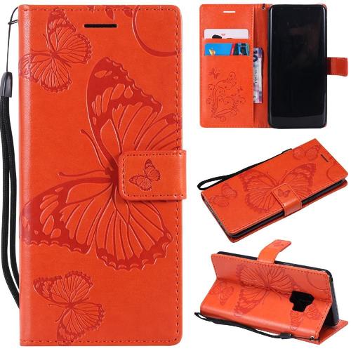 Étui Pour Samsung Galaxy S9 Avec Support De Fente Pour Carte Couverture Magnétique Couverture Antichoc Cuir Pu Flip Kickband - Orange