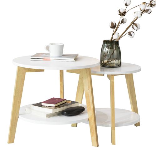 Sobuy® Fbt75-W Tables Basses Gigognes Table Café Ronde Table D'appoint Table Basse Ronde Guéridon ¿ Set De 2