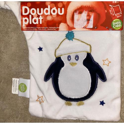 Doudou Plat Pingouin Baby Calin Blanc Etoiles Jouet Bebe Naissance Pinguouin Mouchoir Un Noeud