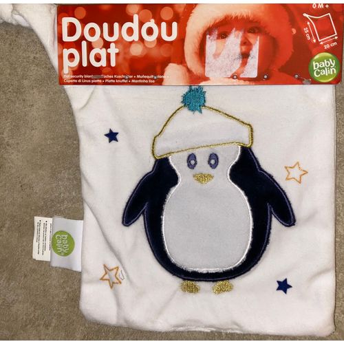 Doudou Plat Pingouin Baby Calin Blanc Etoiles Jouet Bebe Naissance Pinguouin Mouchoir Un Noeud