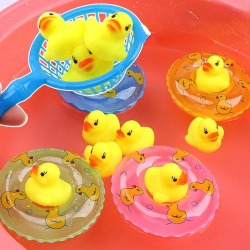 Jouets De Bain Flottants Pour Enfants, Mini Anneaux De Natation En Caoutchouc, Filet De Pêche Jaune, Canard Qui Couine