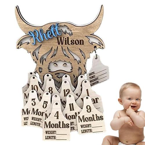 Highland Cow ¿ Lot De 15 Cartes De Jalons En Bois Pour Bébé, Jeu De Marqueurs De Jalons, Mois À Mois, Nouveauté