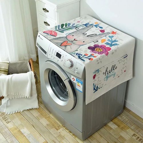 Géométrique Losange Cache-Poussière Machine À Laver Couvre Réfrigérateur Poussière avec Poche Coton Lin Housses Anti-Poussière De Nettoyage À Domicile