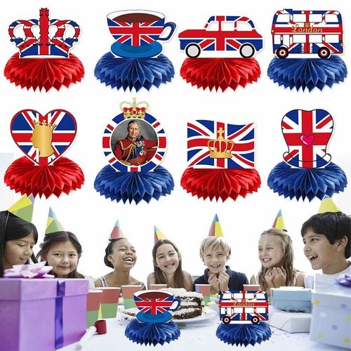 Décorations pour le couronne de Charles III, 8 pièces, ornement en nid d'abeille, fournitures pour fête du drapeau britannique, King Of angleterre
