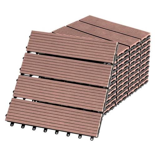 YUENFONG 11x Dalles de sol en WPC pour balcon, En plastique - Aspect bois, Pour terrasse, jardin, Marron, 30 x 30 cm - Pour 1 m²