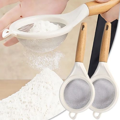 Tamis À Farine En Acier Inoxydable Avec Manche En Bois, Maille Fine, Sucre En Poudre, Jus De Fruits, Lait De Soja, Filtre, Cuillère, Outils De Cuisson De Cuisine