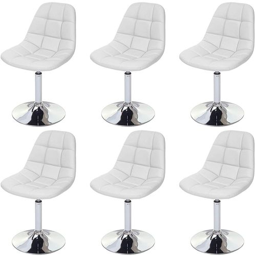 6x Chaises De Salle À Manger En Synthétique Blanc Pied Chromé Pivotant Cds04625