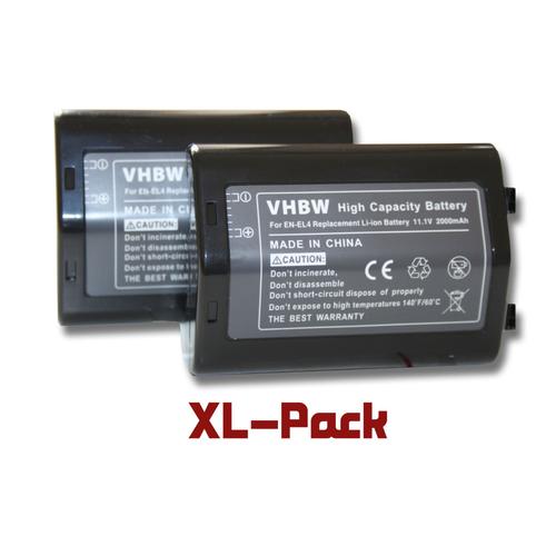 vhbw set de 2 batteries 2000mAh (11.1V) pour appareil-photo Nikon D2H, D2Hs, D2X, D2Xs, F6, D3, D3X comme EN-EL4, EN-EL4a.