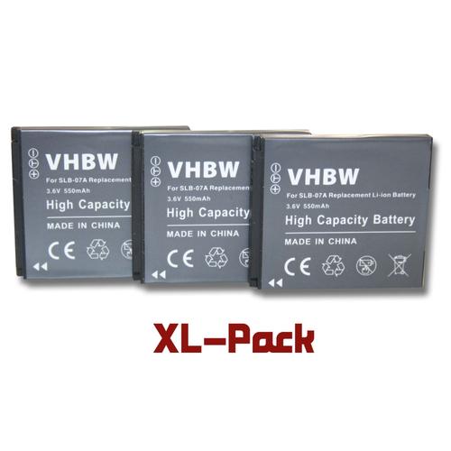 vhbw set de 3 batteries 550mAh pour appareil photo Samsung ST45, ST50, ST500, ST550, ST550 2VIEW, ST600, PL150 remplace SLB-07A / SLB-07B