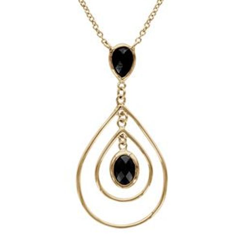 Collier Plaqué Or 2 Gouttes Mobiles Oxydes Noirs Facettes