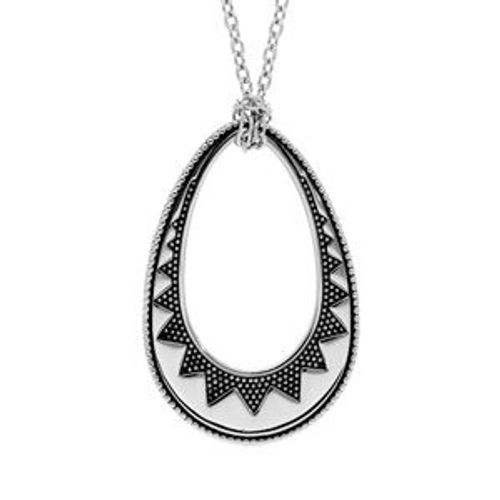 Collier Acier Pendentif Forme Ovale Motif Patiné 50+3cm
