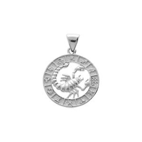 Pendentif Argent Rhodié Médaille Zodiaque Scorpion
