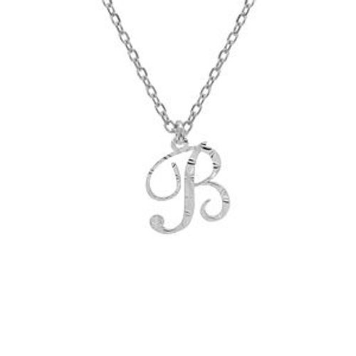 Collier Argent Rhodié Pendentif Lettre Anglaise B Diamanté 40+4cm