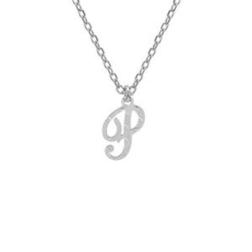 Collier Argent Rhodié Pendentif Lettre Anglaise P Diamanté 40+4cm