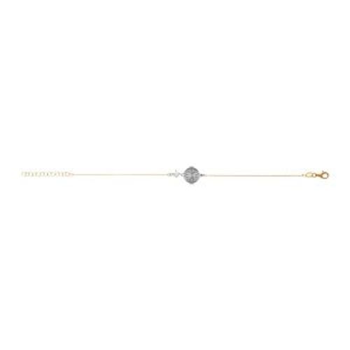 Bracelet Argent Rhodié Et Doré Jaune Rond Diamanté Avec 1 Oxyde Blanc 16+3cm