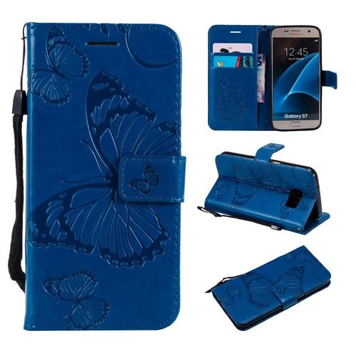 Étui Pour Samsung Galaxy S7 Cuir Pu Avec Support De Fente Pour Carte Couverture Magnétique Flip Kickband Couverture Antichoc - Bleu