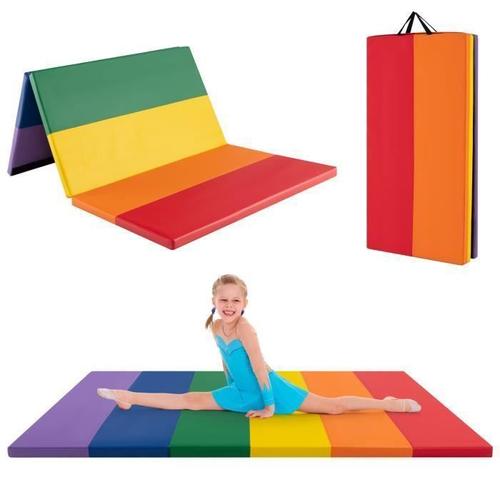 Tapis De Gymnastique Pliable Costway 180 X 120 X 4 Cm-3 Plis-En Mousse,Pu-Poignées De Transport-Attaches Auto-Agrippantes-6 Couleurs