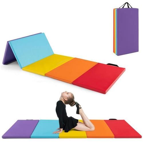 Tapis De Gymnastique Pliable Costway 201 X 75 X 3 Cm-5 Plis-En Mousse,Pu-Poignées De Transport-Attaches Auto-Agrippantes-5 Couleurs