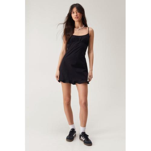 Petite Frill Hem Cotton A Line Mini Slip Dress - Noir - 42