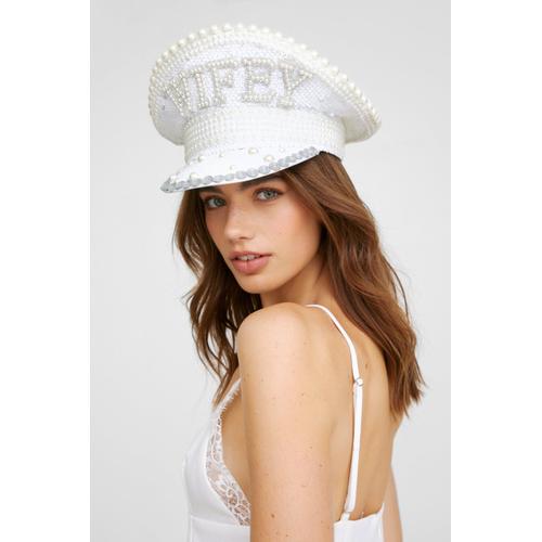 Hitched Pearl And Diamante Party Hat - Blanc - One Size