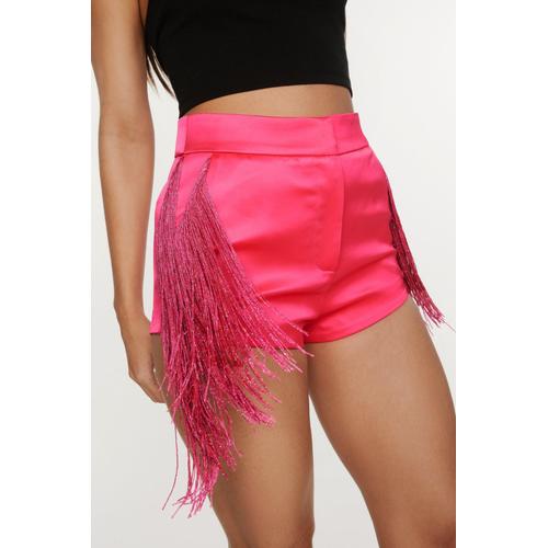 Premium Fringe Bonded Satin Short - Rose - 36