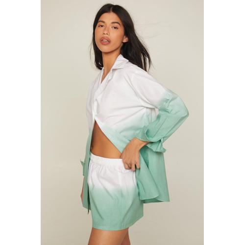 Cotton Poplin Ombre Shirt And Short Beach Set - Vert - L