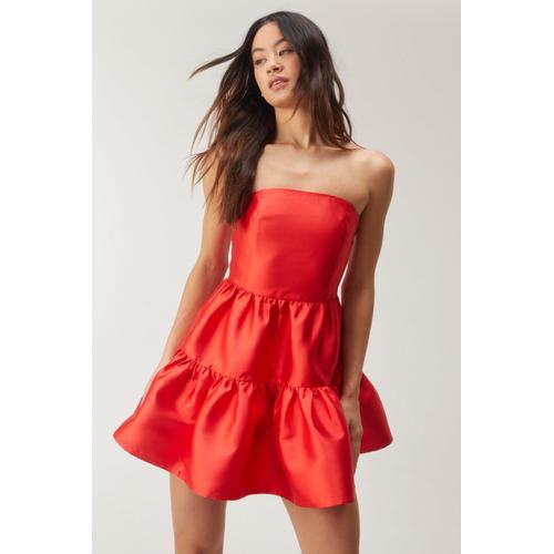 Structured Tiered Bandeau Mini Dress - Rouge - 46