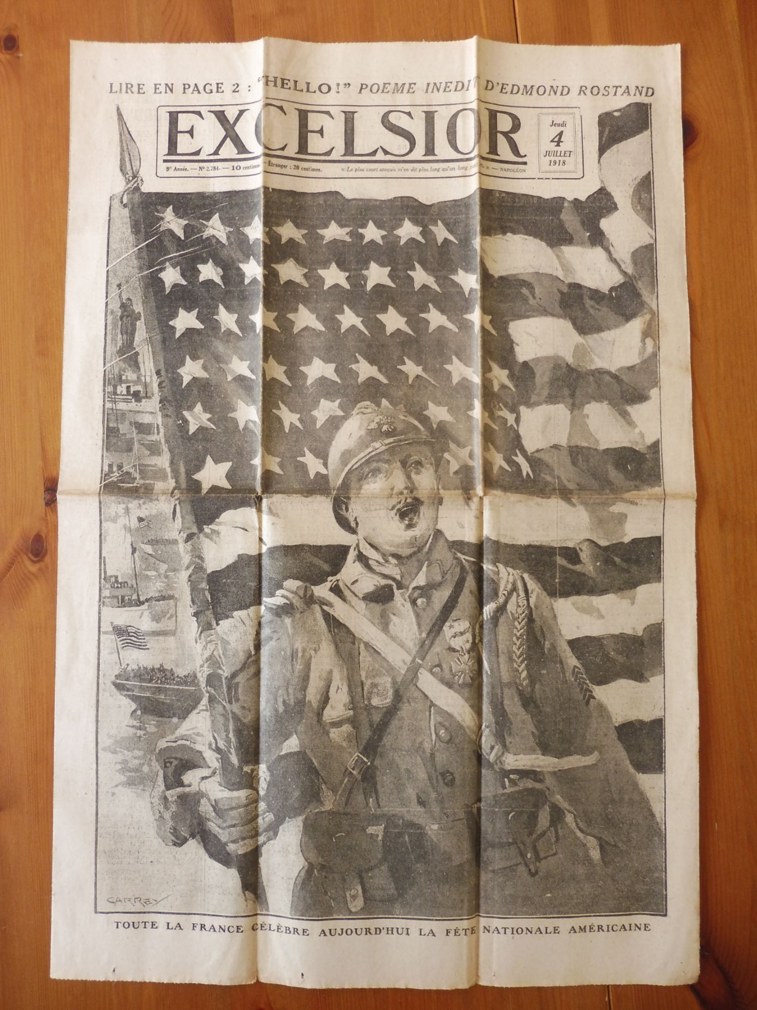 Ww1 / Journal De Guerre / Excelsior / Armee Usa / Arrivee Des Americains / Original 1918