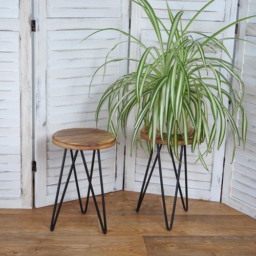 2x Jardinière Hwc-A80, Tabouret De Plantes, Table De Plantes, Design Industriel, Bois Naturel
