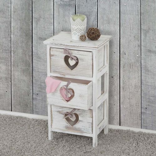 Commode / Table D'appoint Forli / Armoire, 3 Tiroirs, 55x29x25cm, Shabby, Vintage   Blanc
