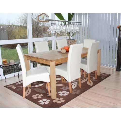 Lot De 6 Chaises Latina, Salle À Manger, Cuir Reconstitué   Couleur Crème, Pieds Clairs