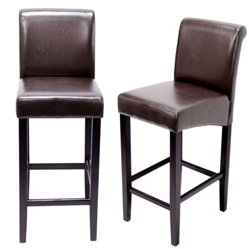 Lot De 2 Tabourets De Bar Hwc-C33, Bois   Cuir Reconstitué, Marron/Pieds Foncés