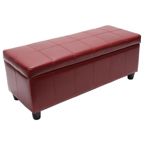 Banc Banquette Rembourrée Coffre De Rangement Kriens, Cuir Reconstitué, 112x45x45cm   Rouge