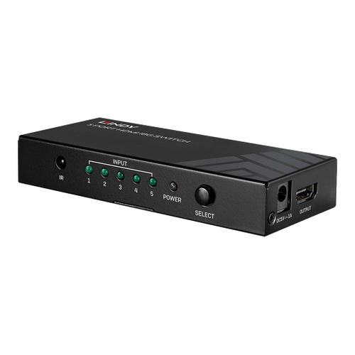 Lindy 5 Port HDMI 2.0 18G Switch - Commutateur vidéo/audio - 5 x HDMI - de bureau