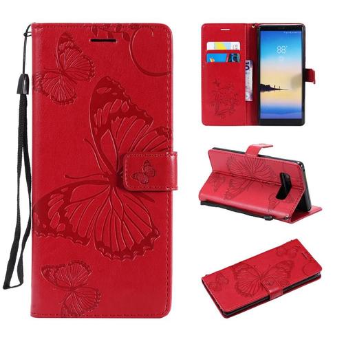 Étui Pour Samsung Galaxy Note 8 Avec Support De Fente Pour Carte Couverture Antichoc Couverture Magnétique Flip Kickband Cuir Pu - Rouge