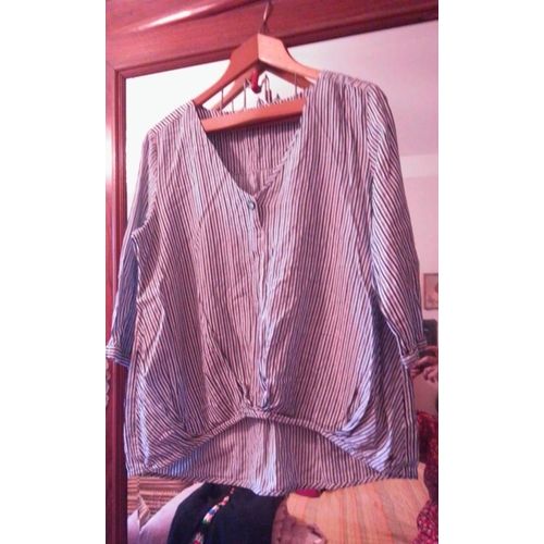 Blouse Rayée Blanche Traits Argentés /Marines 42 Xl Bonobo.
