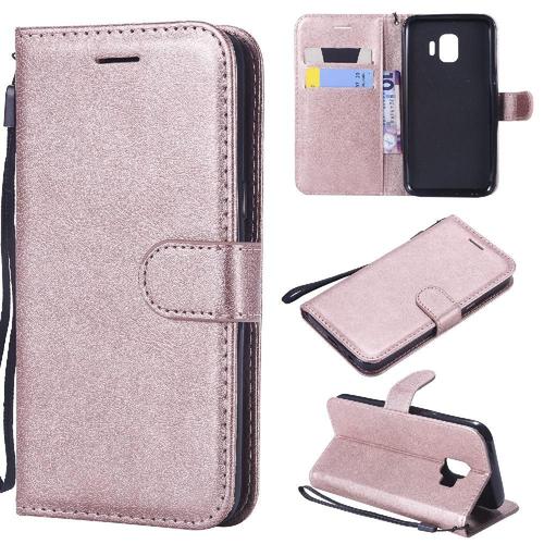 Flip Étui Pour Samsung Galaxy J2 Core Couleur Solide Classique Cuir De Haute Qualité Avec Fente Pour Carte Étui De Téléphone Portefeuille D'affaires - Couleur Rose