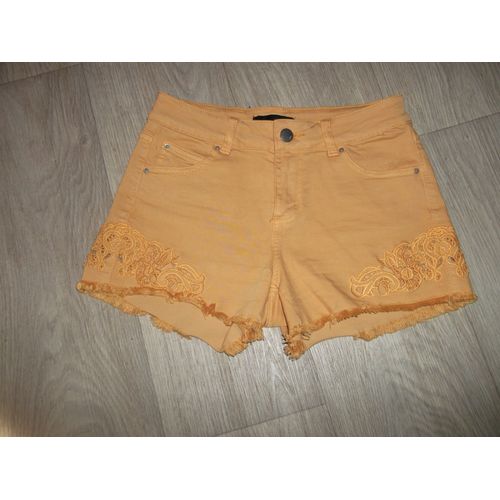 Short Etam Jaune Orangé Dentelle Frangé Taille 36 Neuf