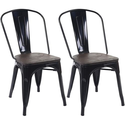 2 Chaises De Salle À Manger Style Industriel Factory Métal Noir Et Assise En Bois Cds04441